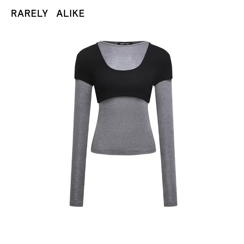 RARELY ALIKE 2-in-1 Layered Tencel Wool Slim Fit Long Sleeve Top and Trousers Set