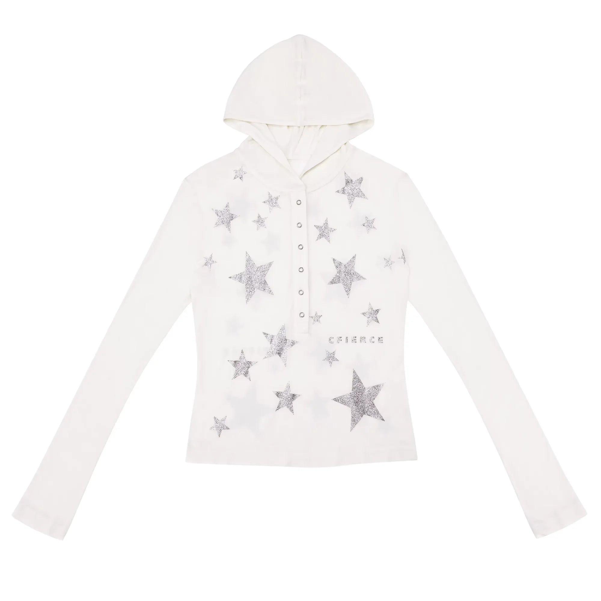 CFIERCE Sheer Glitter Star Hoodie Top
