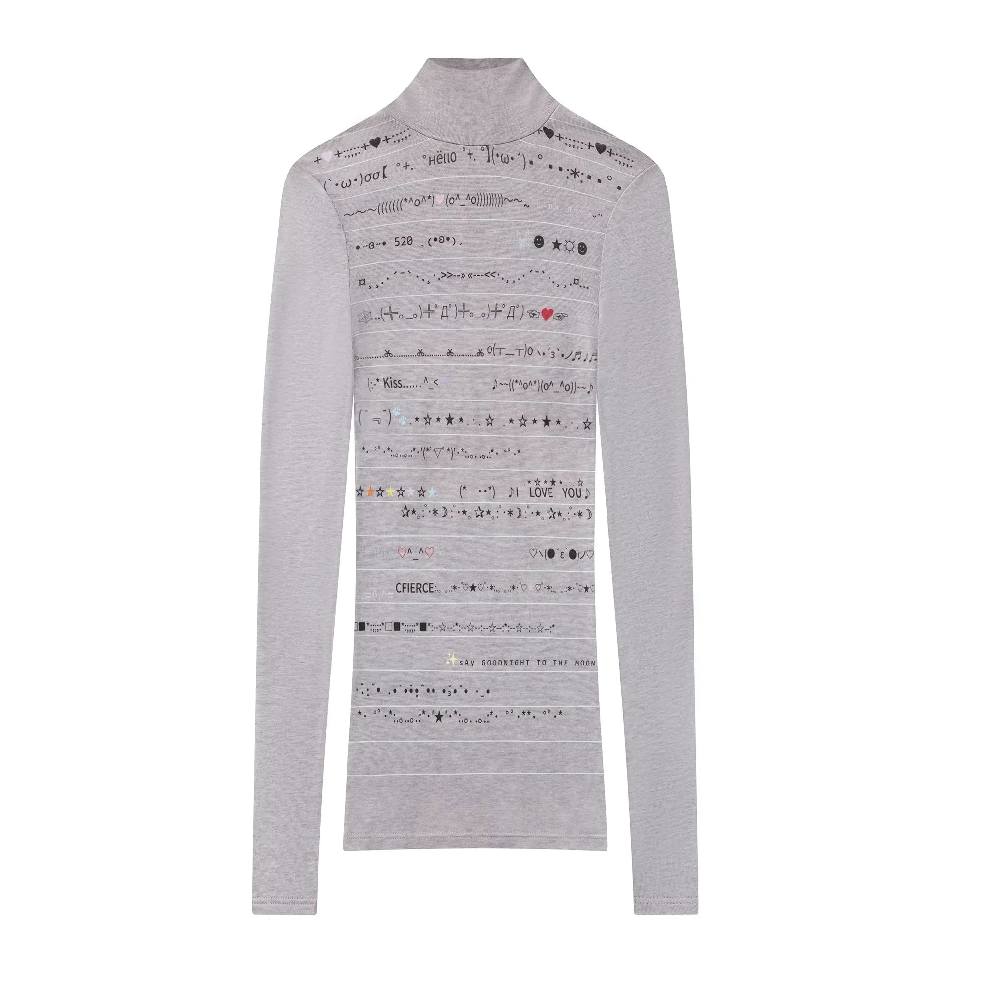 CFIERCE Emoticon Print Wool Blend Turtleneck Top