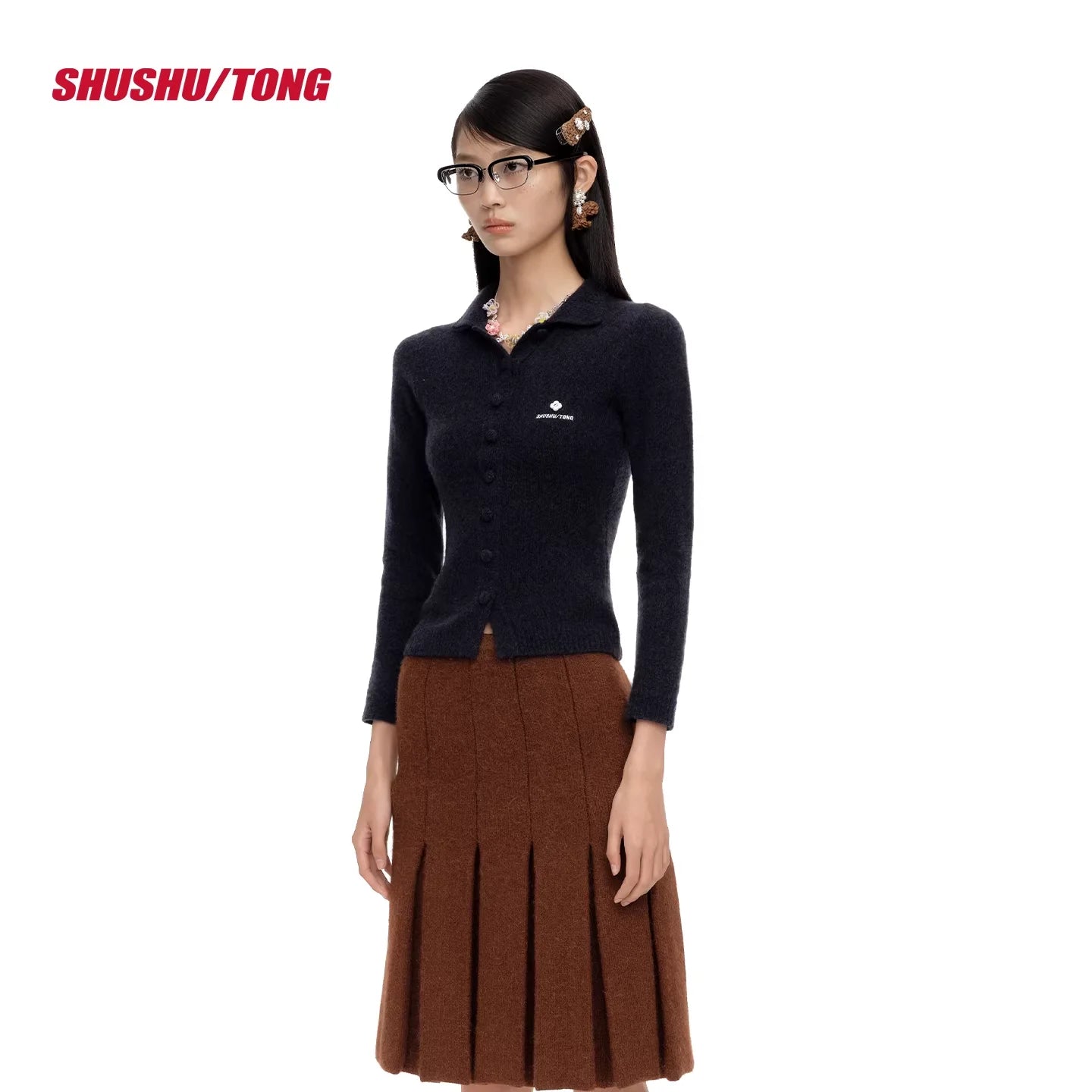 shushutong Women's Slim Fit Knit Cardigan with Lapel Collar
