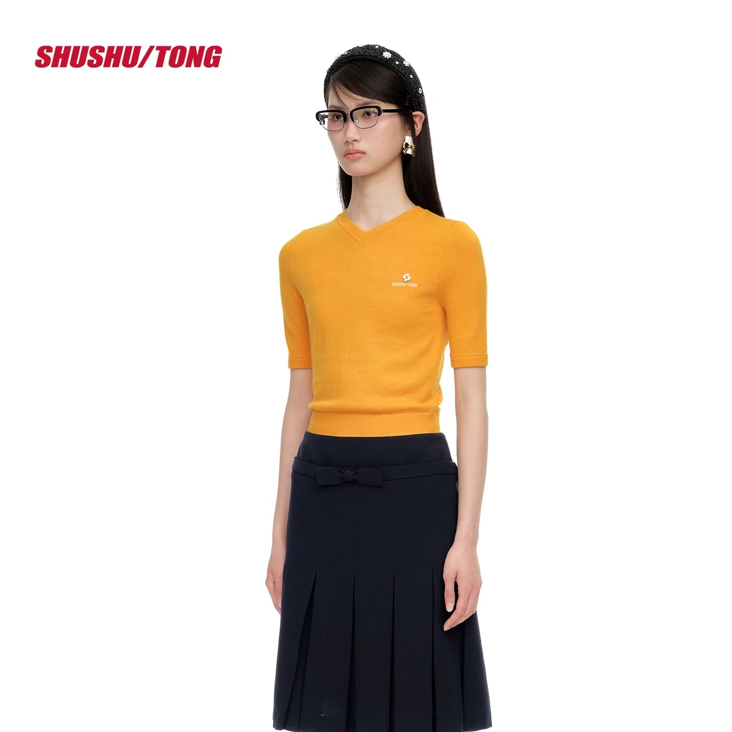 shushutong Women's V-Neck Short Sleeve Knit Top