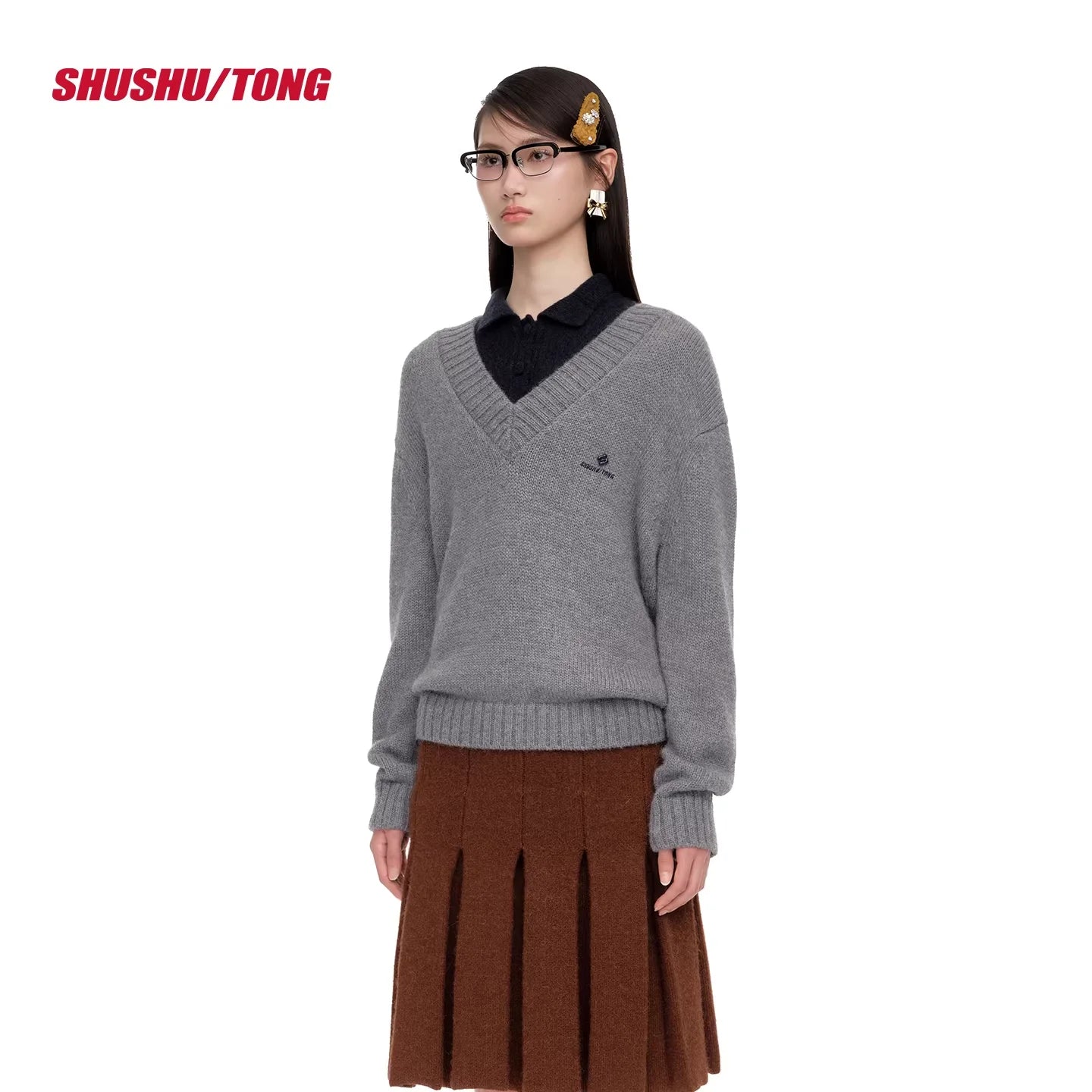 shushutong Women's V-Neck Knit Pullover Sweater