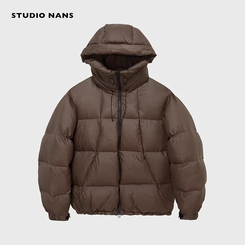 NANS Menswear Plaid High-Density Nylon Hooded Down Puffer Jacket