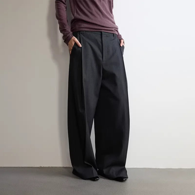 RandomPiece Merino Wool Pleated Wide-Leg Trousers