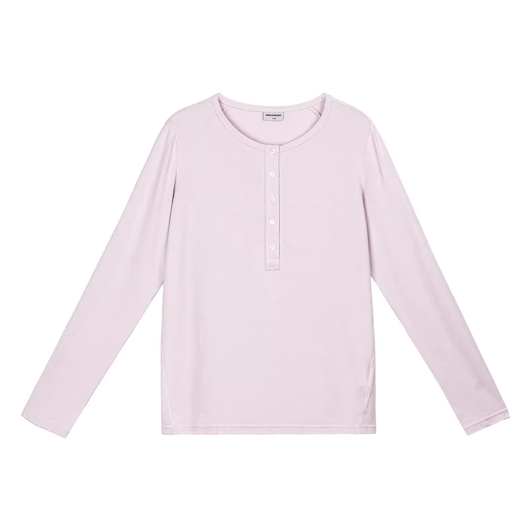 Simple Project Henley Collar Loose Long Sleeve T-Shirt