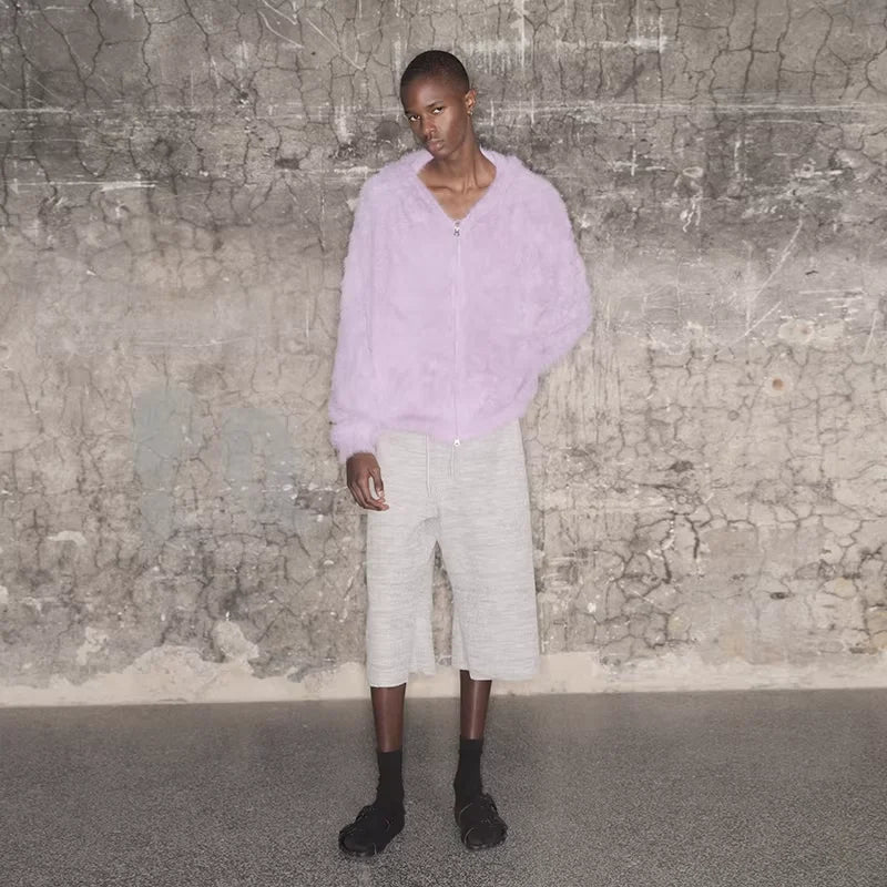 TRIANGLE PROJECT Unisex Faux Mink Fur Zip-Up Hooded Jacket