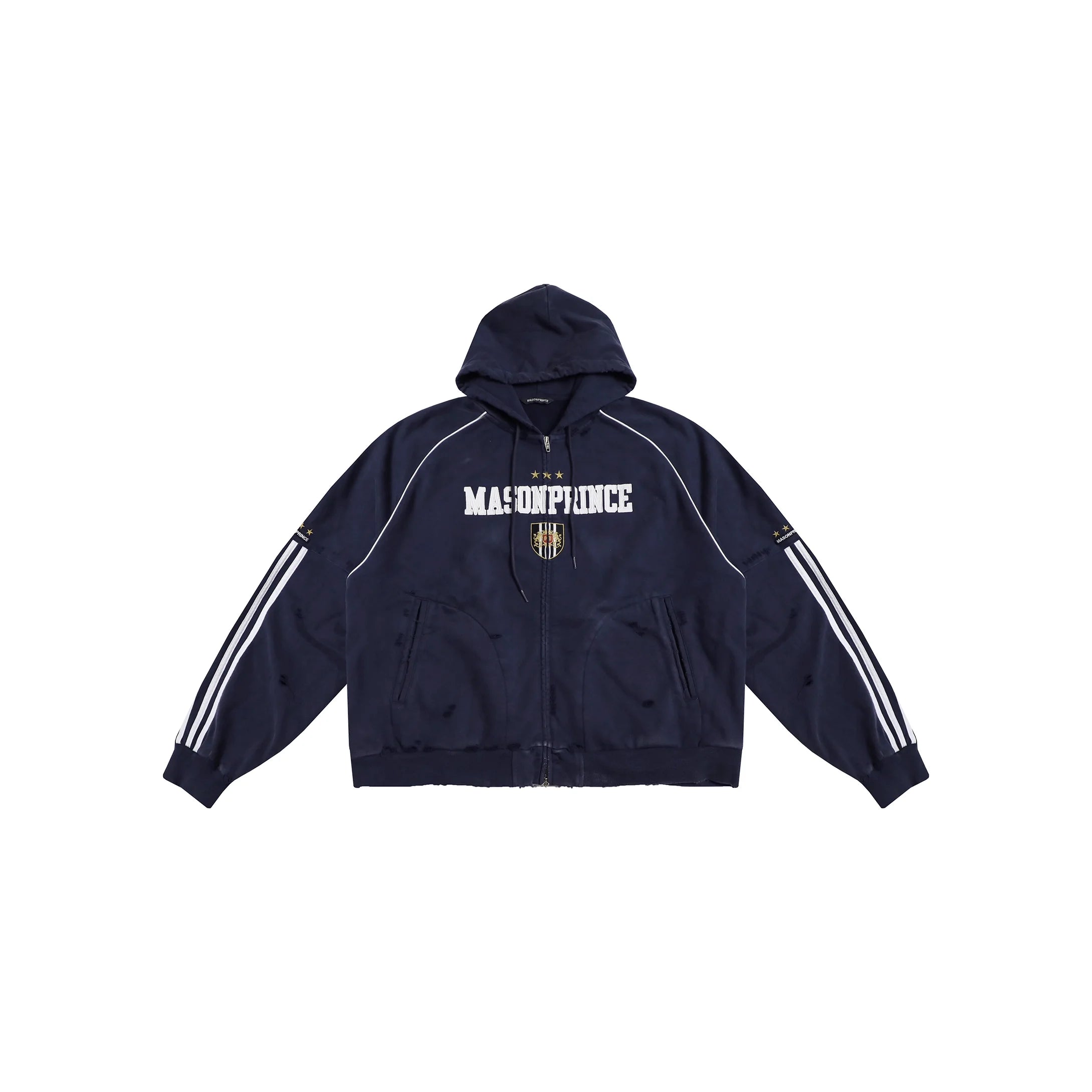 MASONPRINCE Men's 4-Piece Striped Badge Athleisure Set - Sweatshirt, Jacket, Shorts, and Pants