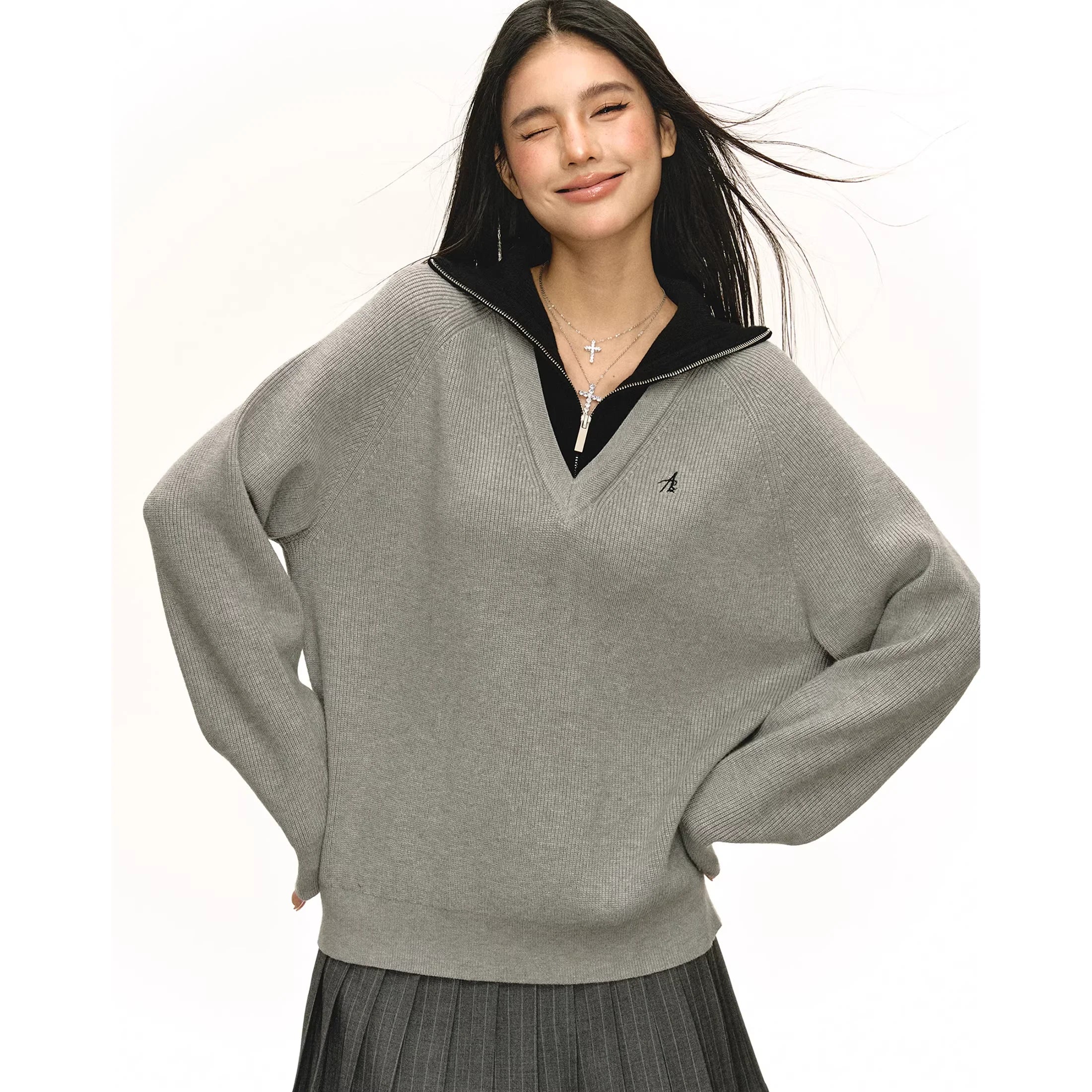 ARISEISM Vintage Style Loose Fit V-Neck Sweater for Women