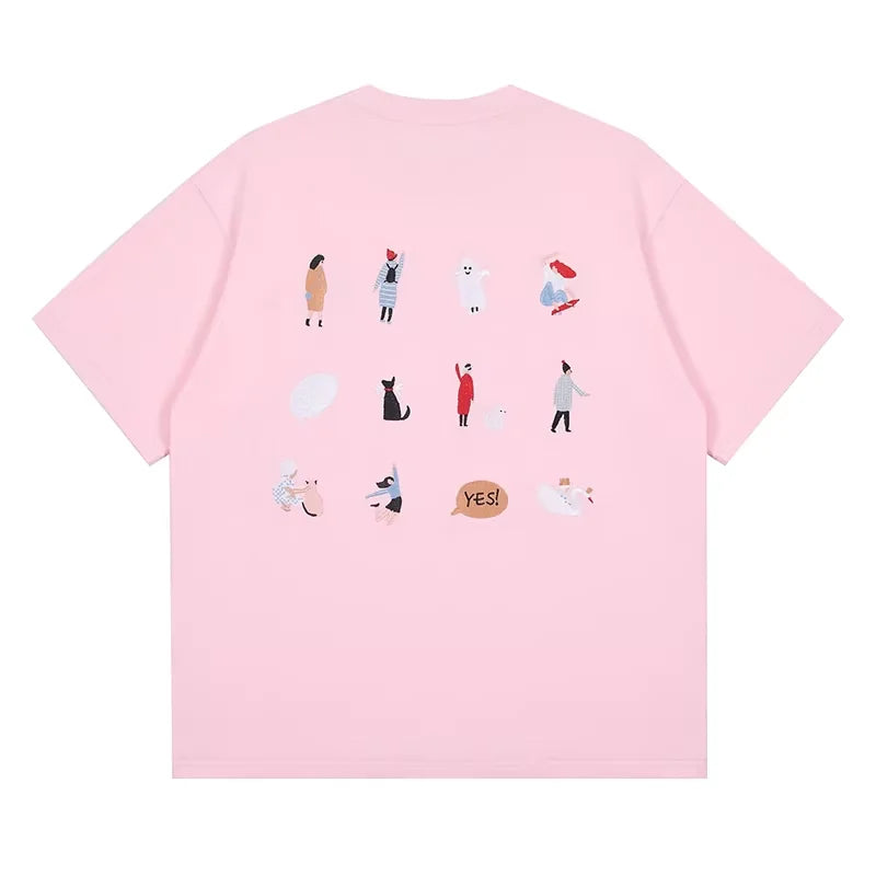 LOSTCTRL Unisex Cartoon Embroidered Oversized T-Shirt