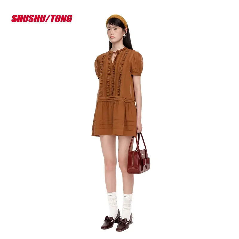 shushutong Women's Puff Sleeve Lace Winter Dress