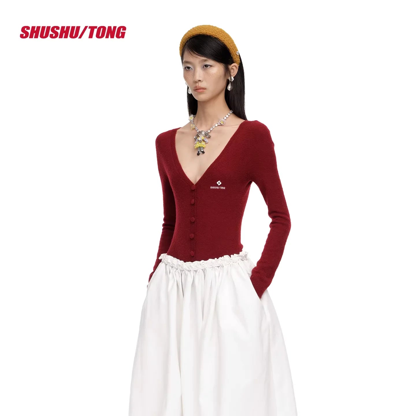 shushutong 2025 V-Neck Knitted Jumpsuit for Women
