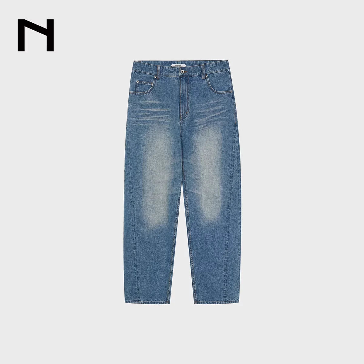 NANS Menswear 14oz Distressed Denim Wide-Leg Pants with Double Side Seams