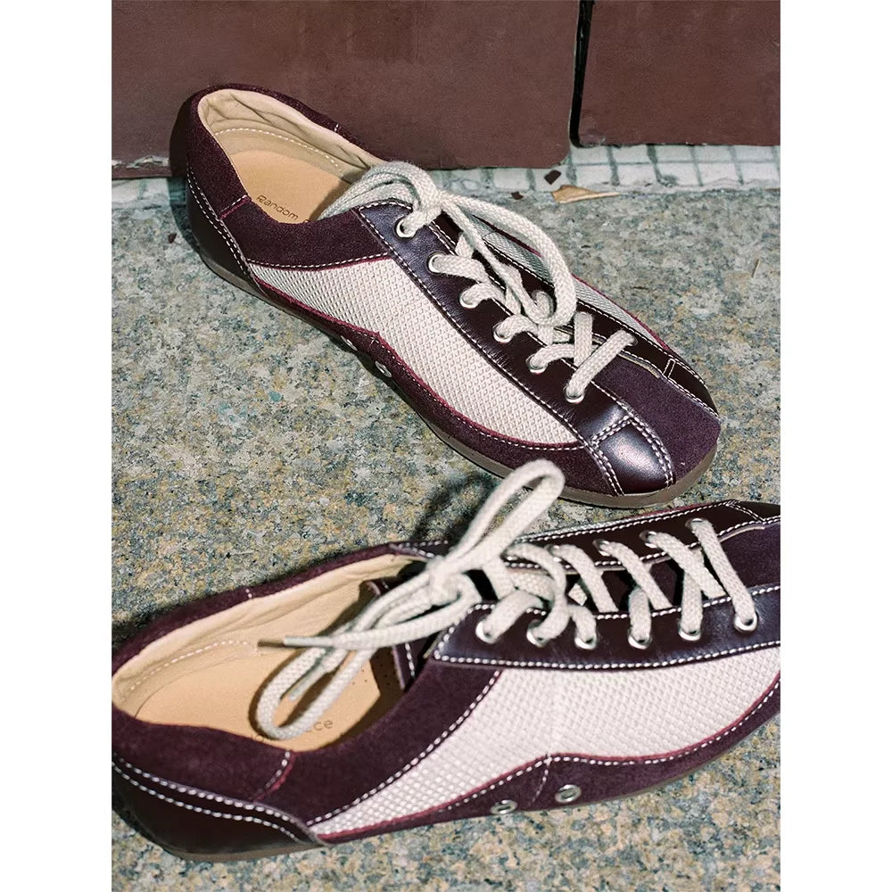RandomPiece Top-Grain Leather Colorblock Retro German Trainer Sneakers