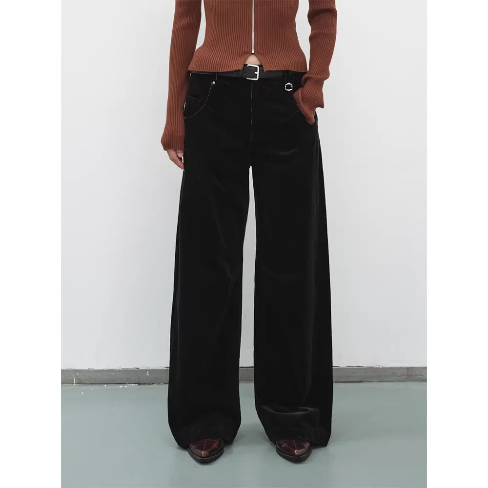 RandomPiece Air-Washed Stretch Corduroy Vertical Striped Loose Pants