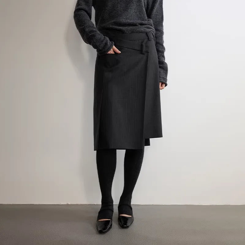RandomPiece Asymmetrical Wool Blend Wrap Skirt