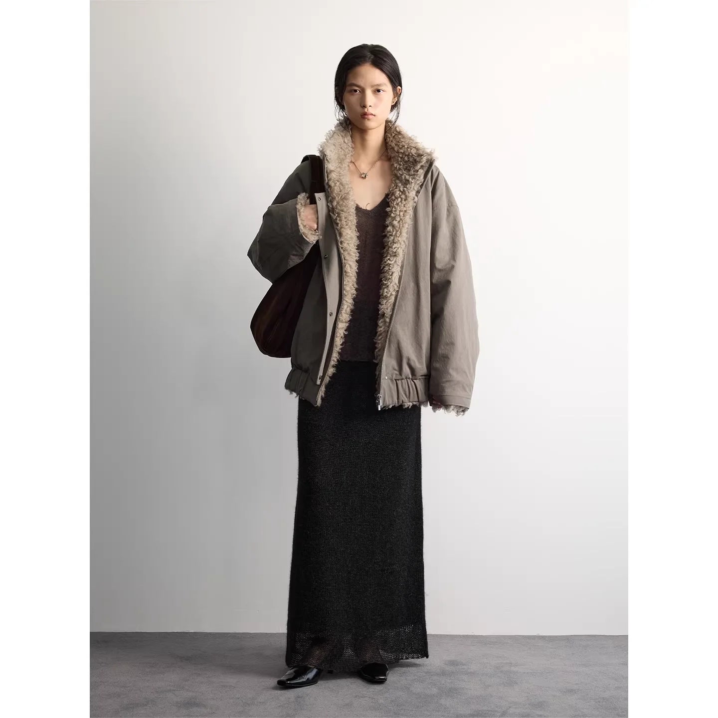 RandomPiece Yak Wool Blend Knit Midi Skirt with Elastic Waist