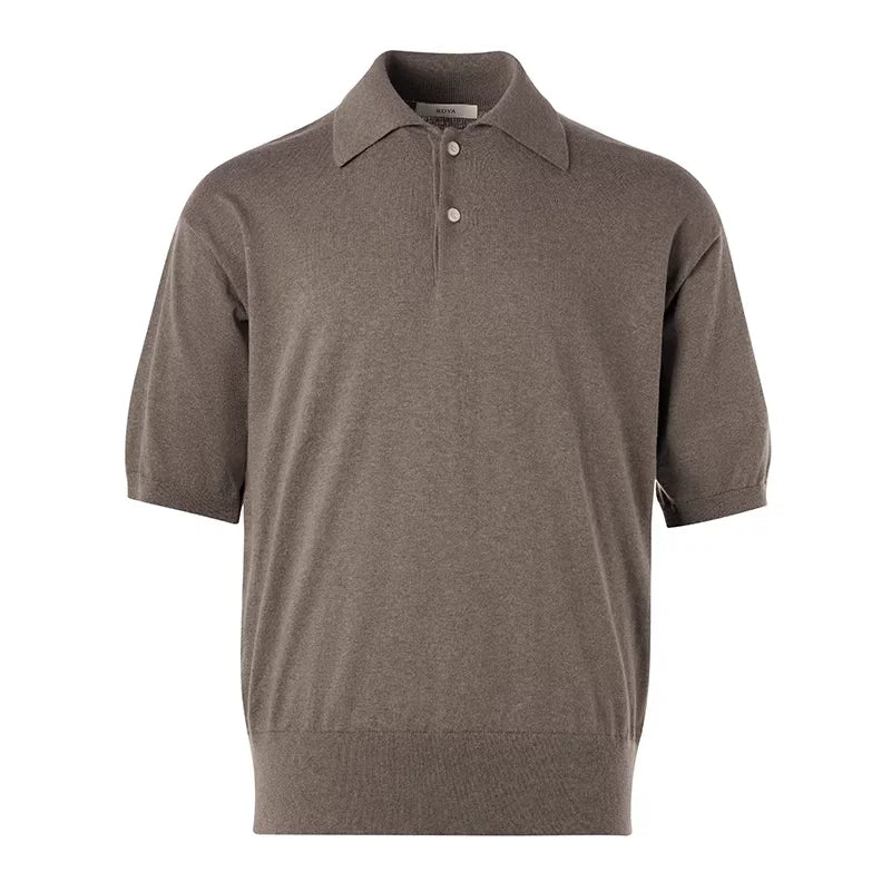 ROYA Cashmere Cotton Blend Short Sleeve Polo Sweater