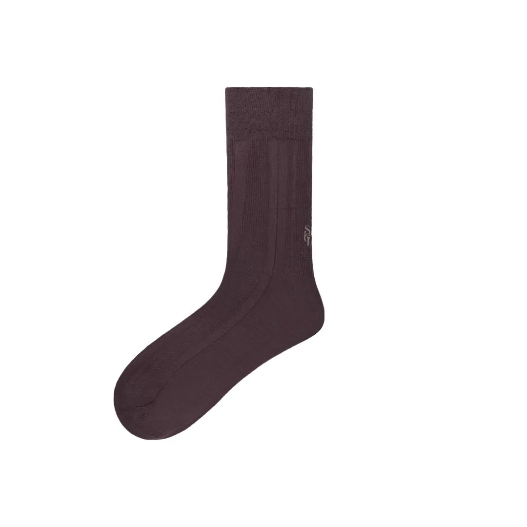 Simple Project Unisex Ribbed Mid-Calf Cotton Socks with Embroidered Detail