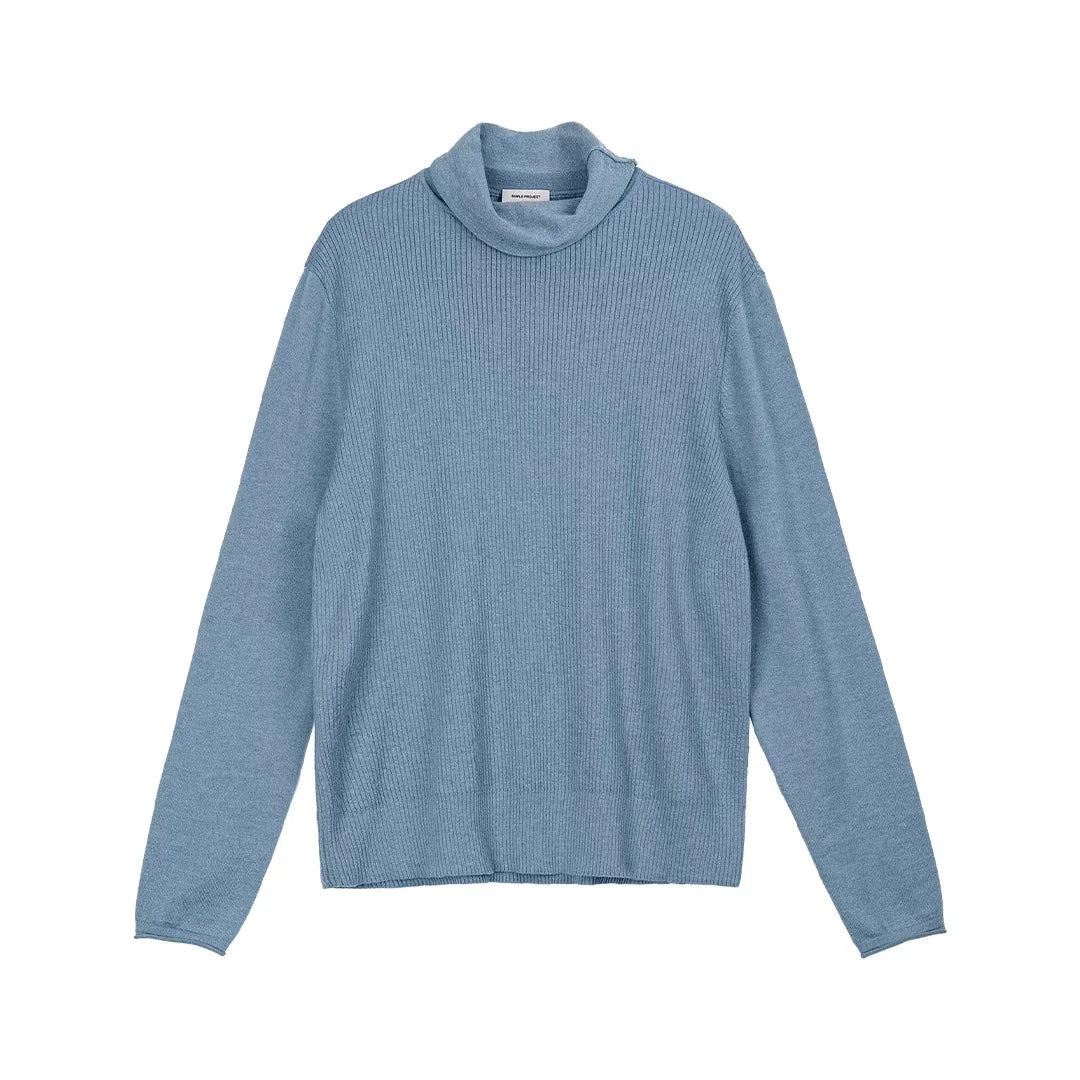Simple Project Men's Light Blue Ribbed Knit Turtleneck Sweater