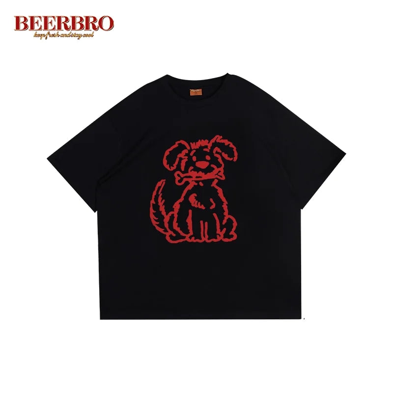 BeerBro Vintage American Style Puppy Graphic Suede T-Shirt for Women