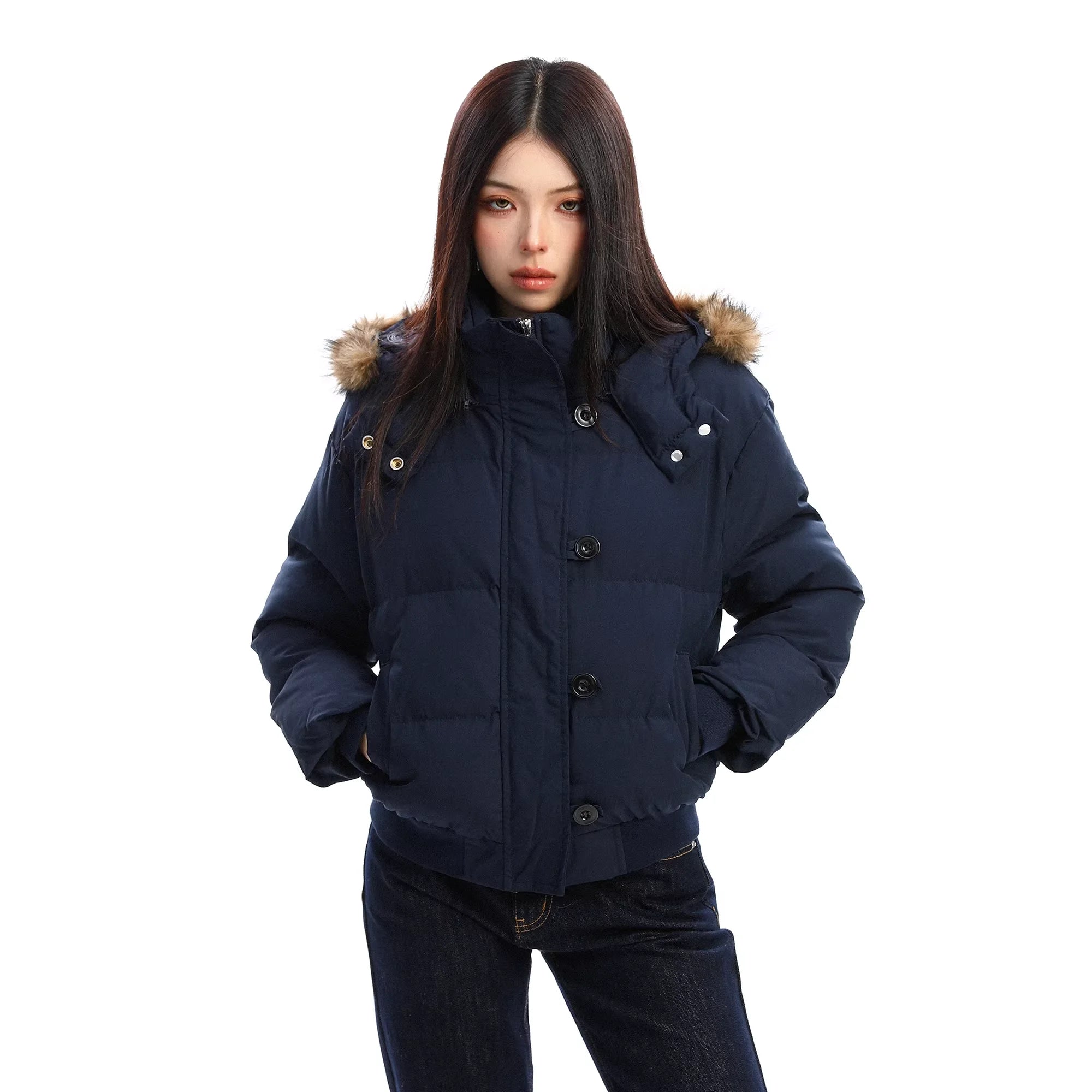 BIGGOLD STUDIO Women's Hooded Winter Puffer Jacket with Detachable Fur Collar