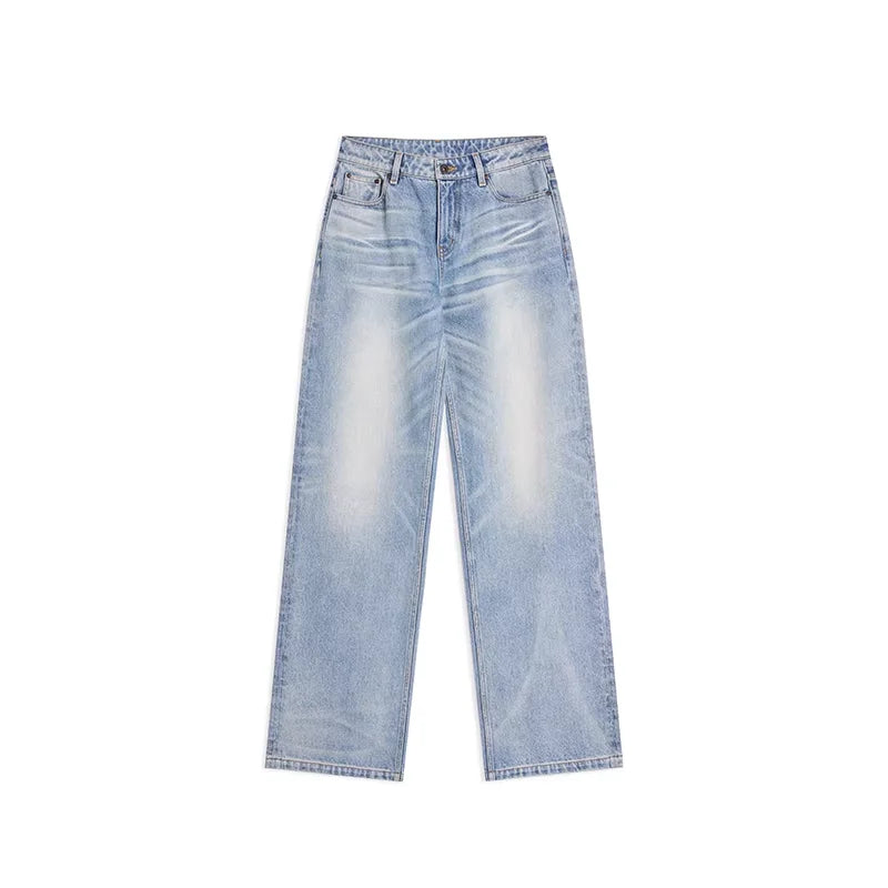 alright then Mid to Low Waist Vintage Washed Straight Leg Jeans