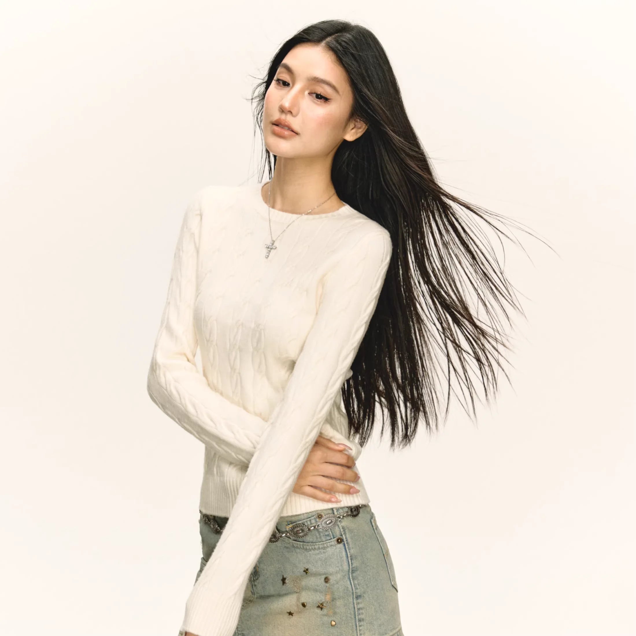 ARISEISM Women's Slim Fit Cable Knit Pullover Sweater