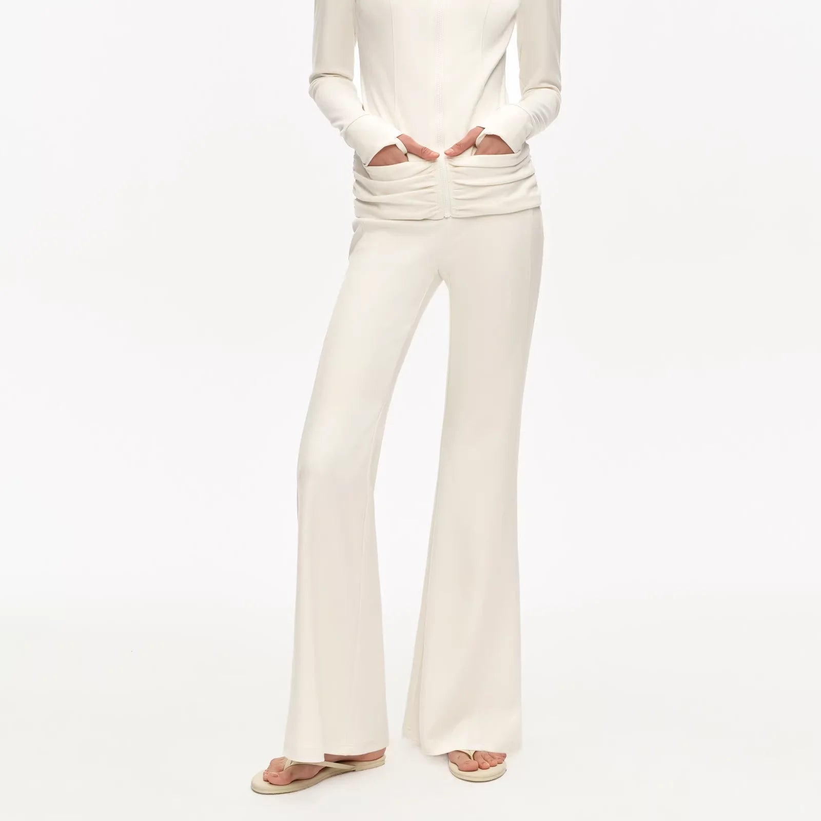 PUKI Slim Fit Ruched Stand Collar Sports and Lounge Set