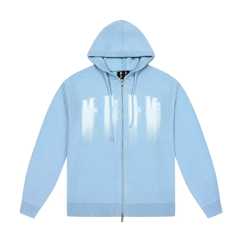 MEDM Unisex Knit Zip-Up Hoodie with Printed Graphic