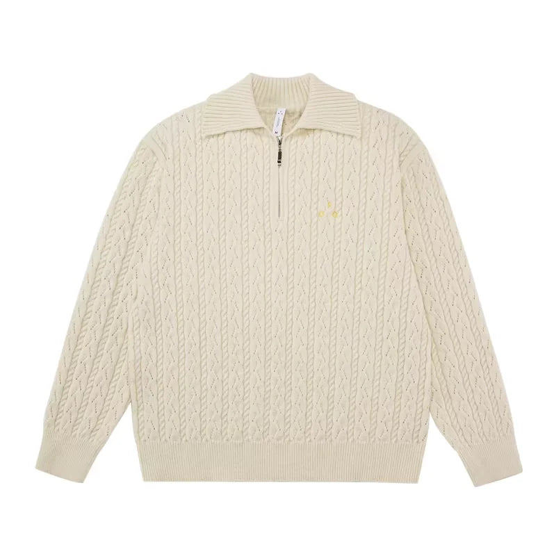 FPA Men's Cable Knit Quarter-Zip Sweater with Lapel