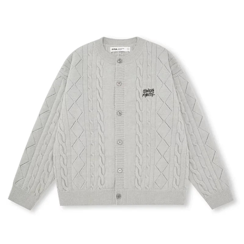 FPA Unisex Cable Knit Round Neck Cardigan Sweater - Red and Black