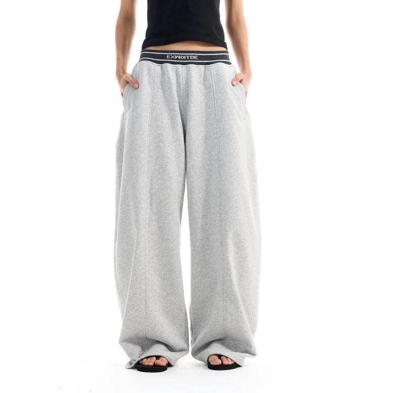 BLINDNOPLAN Colorblock Wide-Leg Ribbed Sweatpants
