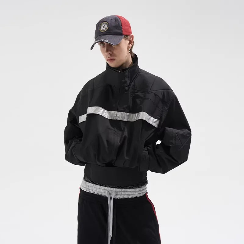 BLINDNOPLAN Men's Oversized Reflective Windbreaker Jacket with Stand Collar