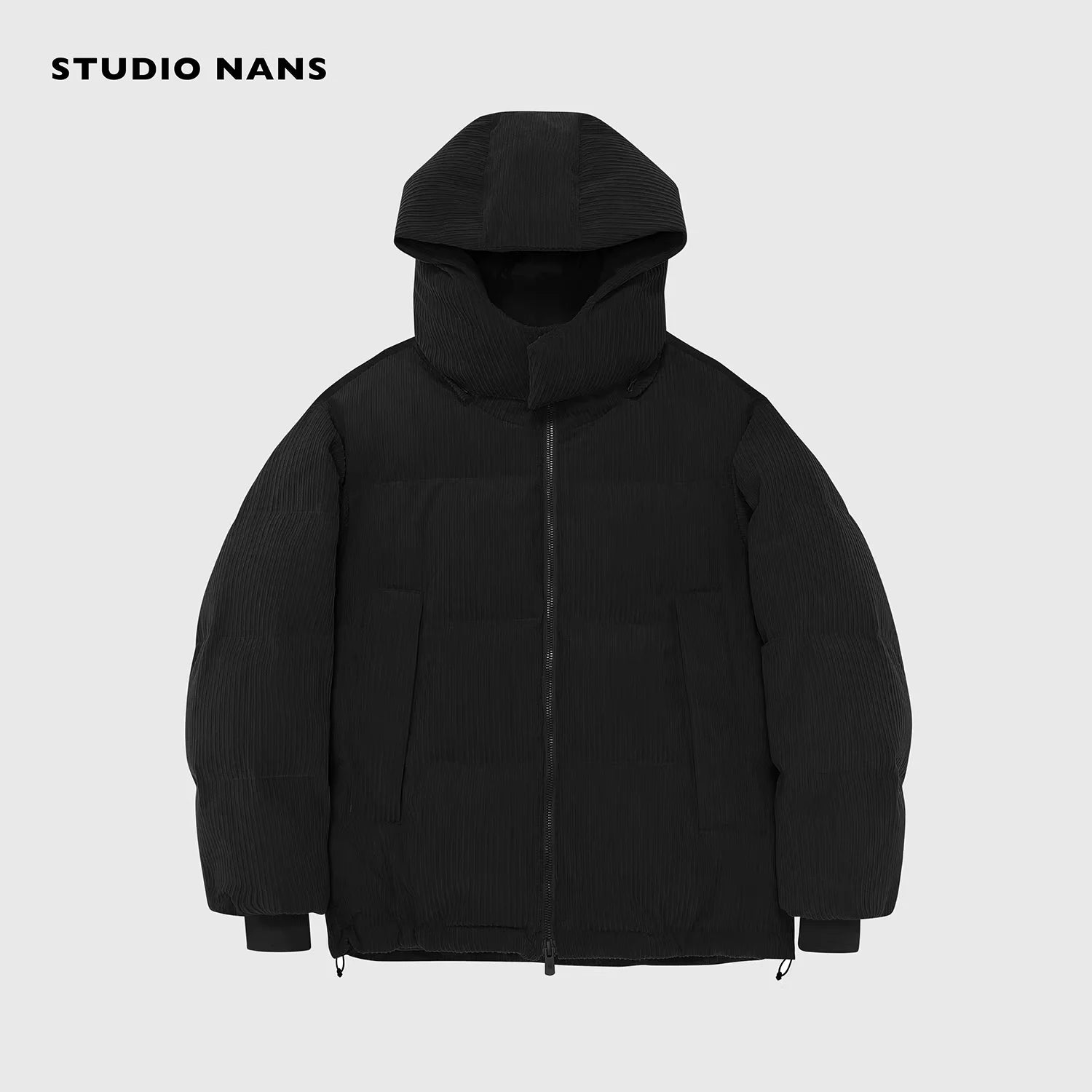 NANS Menswear Corduroy Striped Heavyweight Down Puffer Jacket with Detachable Hood