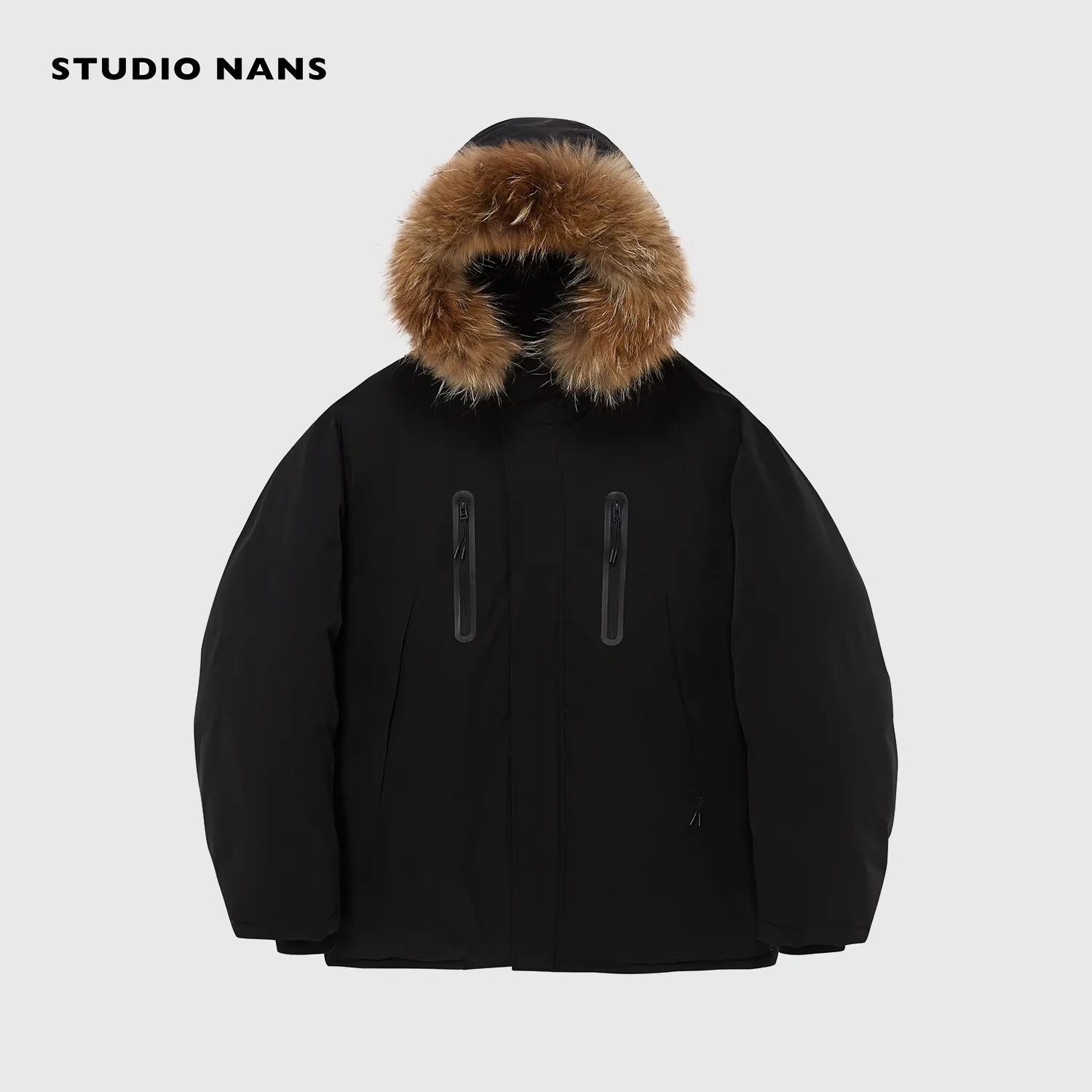 NANS Menswear Heavy Down Parka with Detachable Fur Collar and Utility Pockets