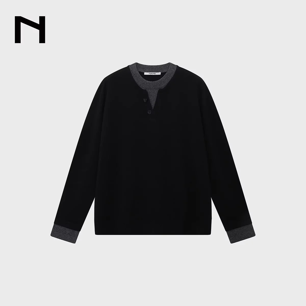 NANS Menswear Wool Cashmere Contrast Layered Collar Knit Sweater