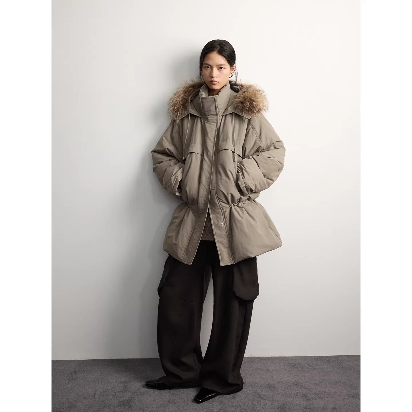 RandomPiece Women's Oversized Hooded Down Jacket with Detachable Faux Fur Collar