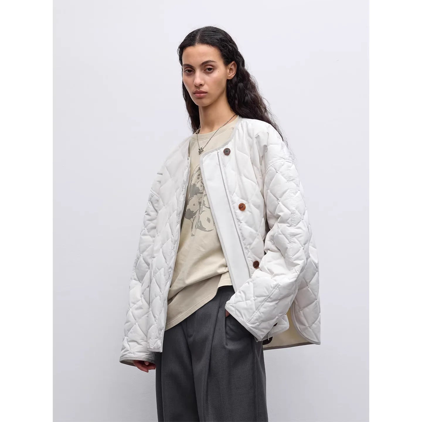 RandomPiece Women's Oversized Quilted Down Jacket with Faux Fur Lining