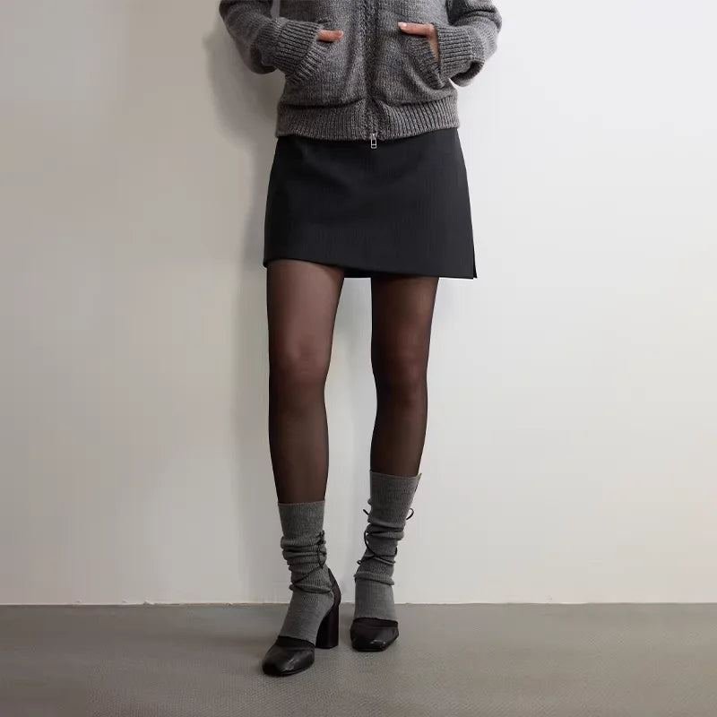 RandomPiece Wool Blend Asymmetrical Side Slit A-Line Skirt Pants