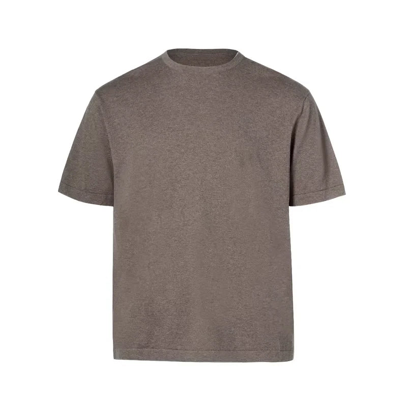 ROYA Cashmere Cotton Blend Knit Crew Neck Short Sleeve Tee