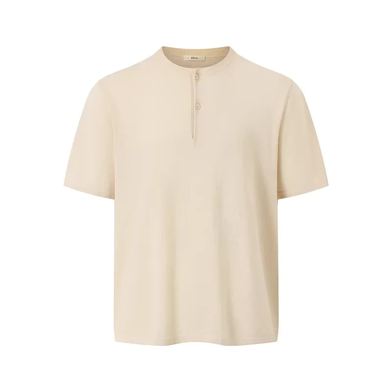 ROYA Linen Cotton Henley Short Sleeve Shirt