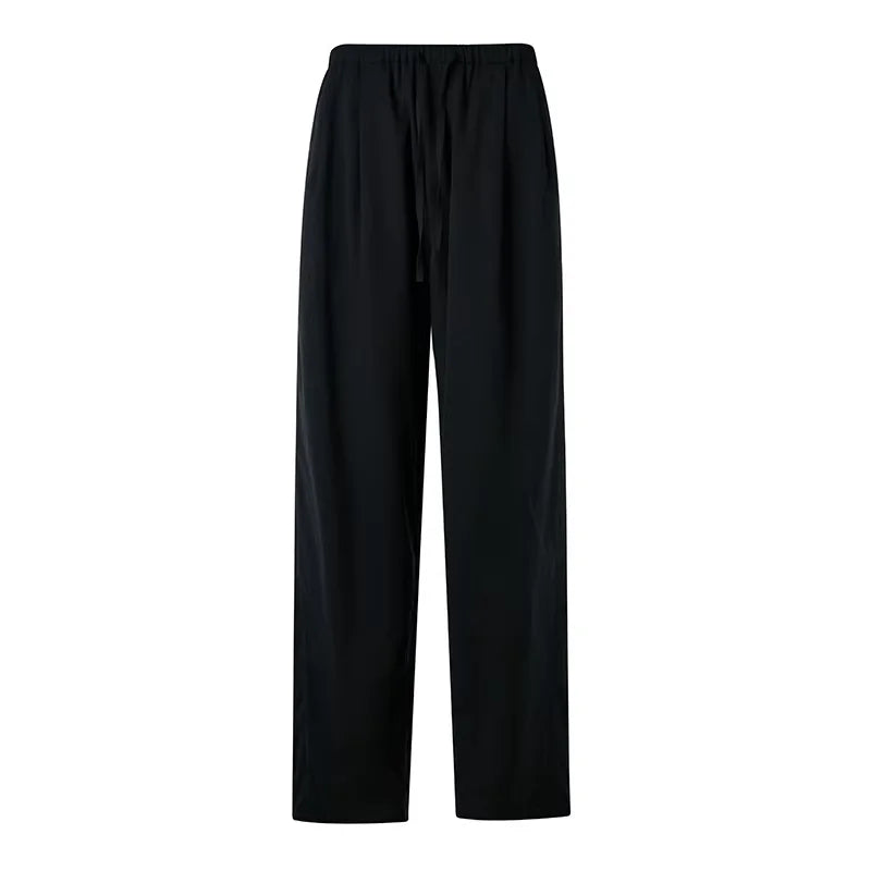 ROYA Men's Linen Rayon Blend Drawstring Pants - Loose Fit, Flared Leg, Elastic Waist