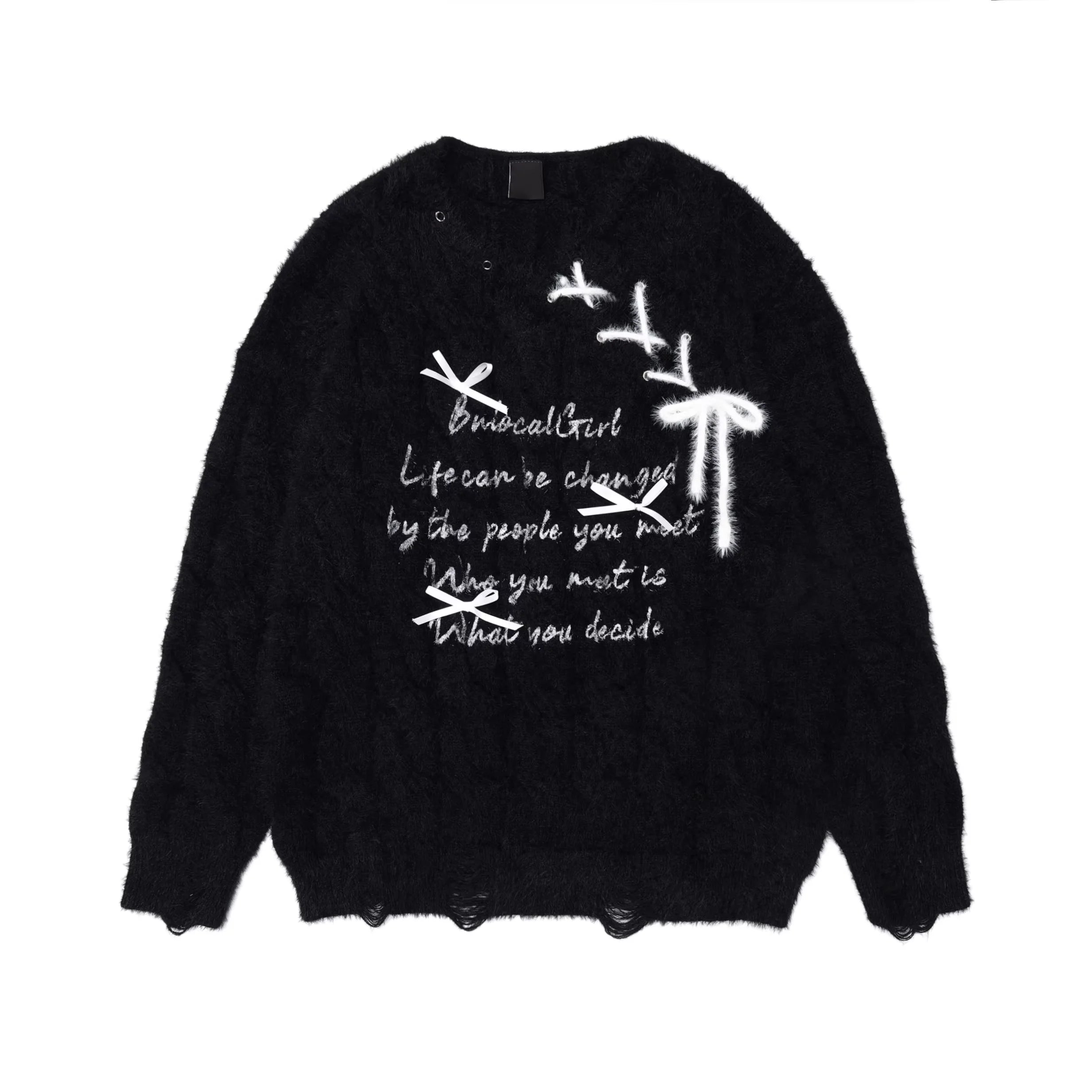 BIGGOLD STUDIO Red Knit Sweater with Bow Accents and Typography for Women