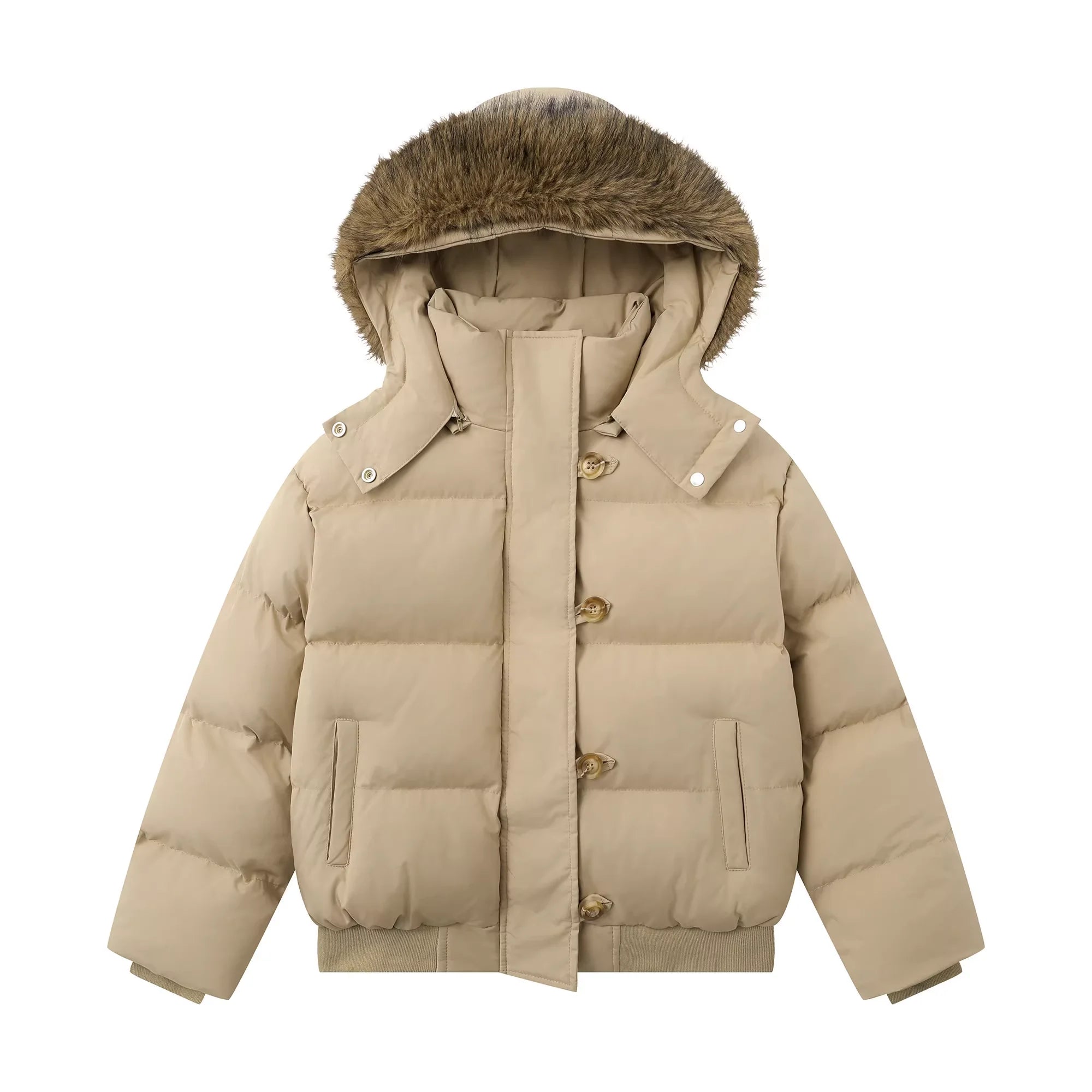 BIGGOLD STUDIO Women's Hooded Winter Puffer Jacket with Detachable Fur Collar