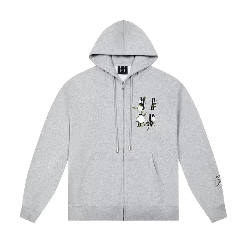 MEDM Embroidered Zip-Up Hoodie Unisex Casual Jacket