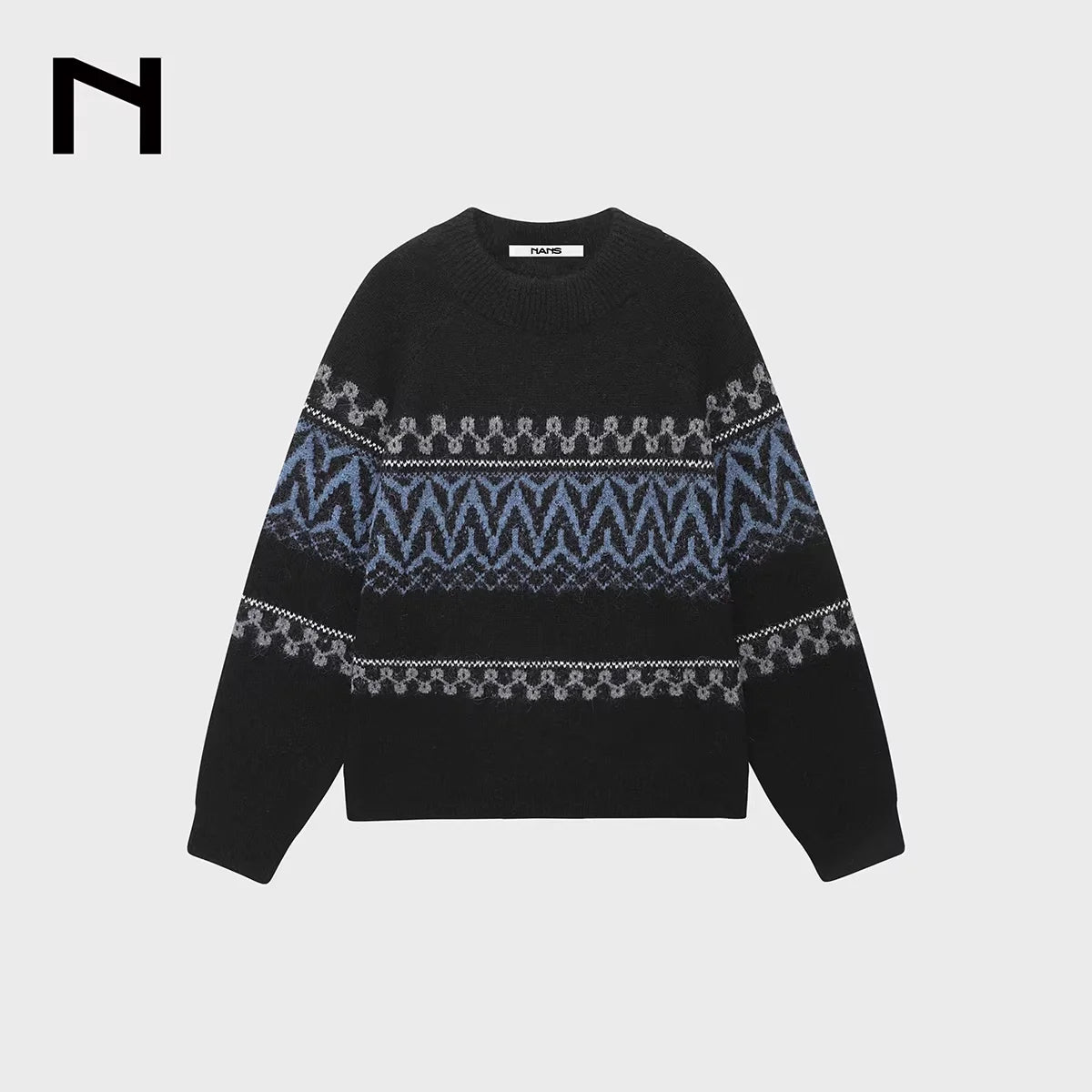 NANS Menswear Alpaca Wool Blend Fair Isle Knit Sweater