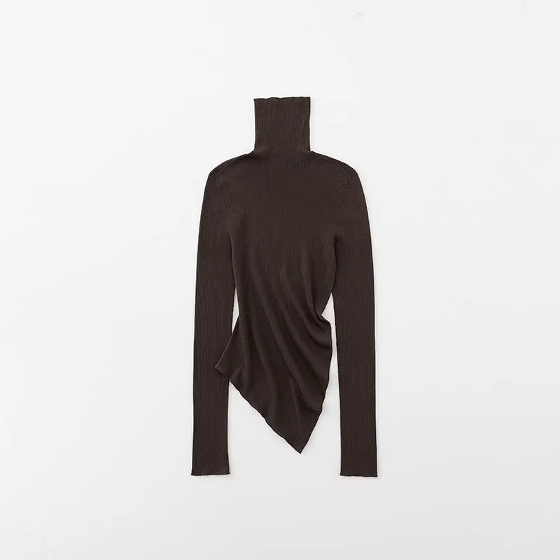 RandomPiece 18-Gauge Merino Wool Asymmetrical Hem Turtleneck Top