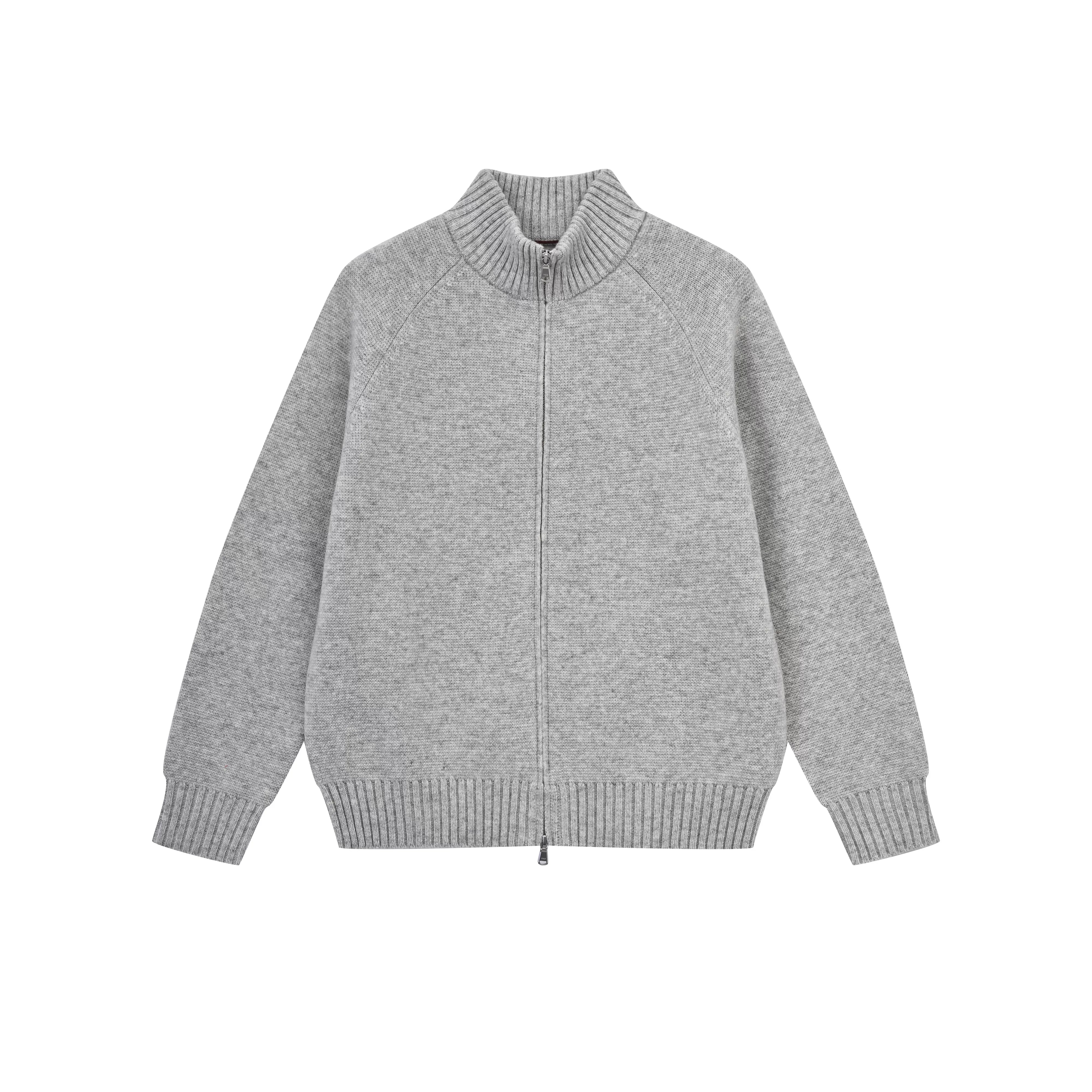 Roolrren homme 100% Wool Cloud Knit Zip-Up Cardigan Sweater