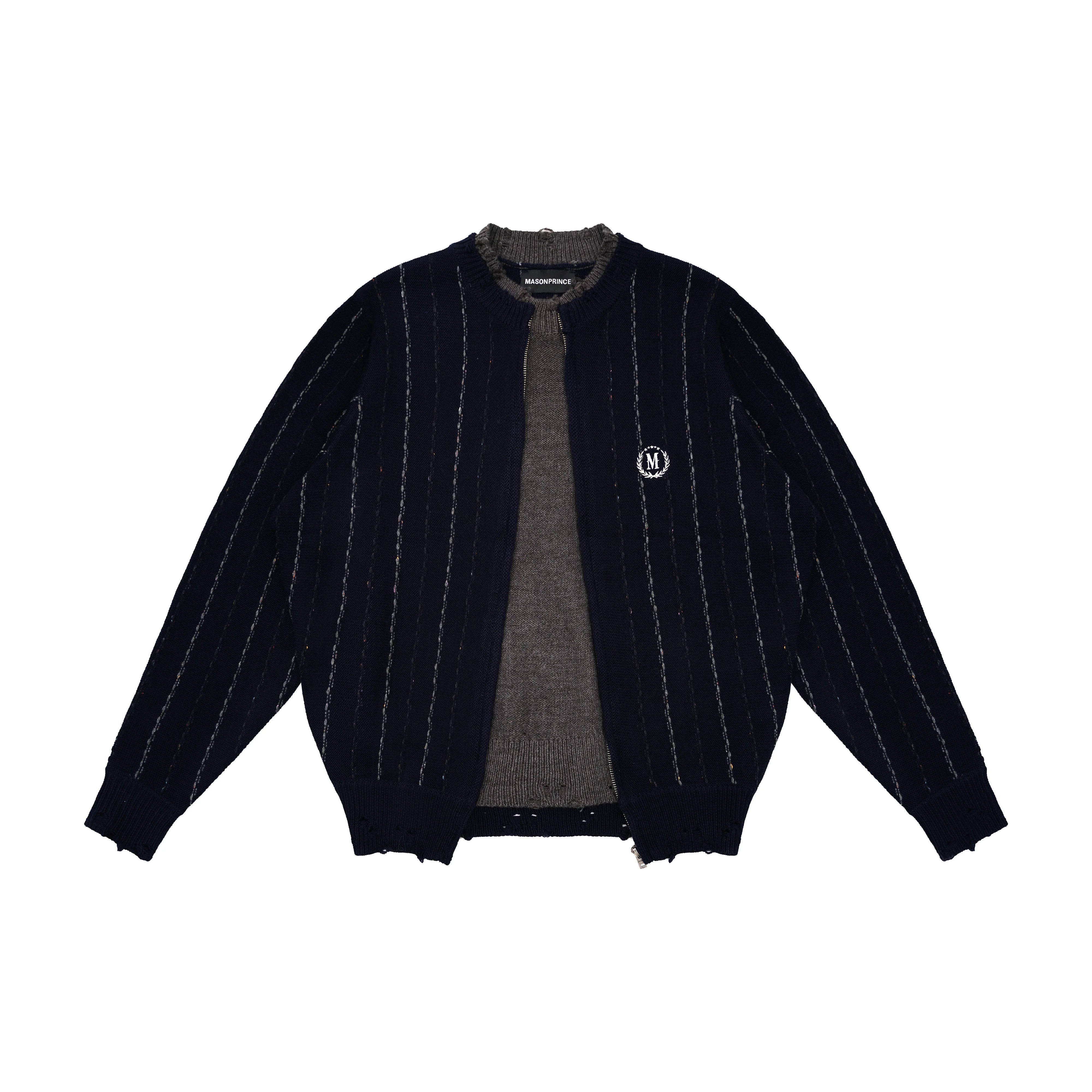 MASONPRINCE Vintage Striped Faux Two-Piece Knit Cardigan