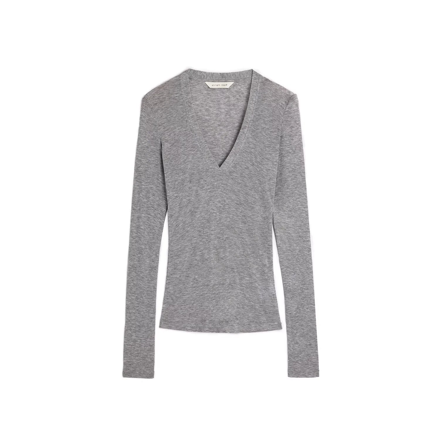 alright then Women's Deep V-Neck Slim Fit Long Sleeve Top